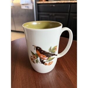 Neiman Marcus fitz Floyd Robin Bird Coffee Mug White with Green Interior‎